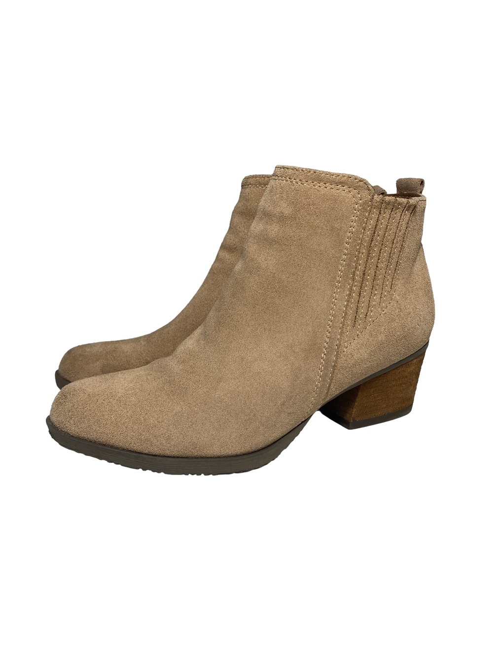 Studio B by Blondo | Vali Bootie Beige Suede Ankle Boots Classic Block Heel Sz 8